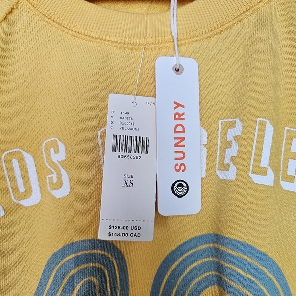 Womens Yellow Sundry Los Angeles 10 Pullover Sweatshirt XS Soft and Cozy - Picture 8 of 10